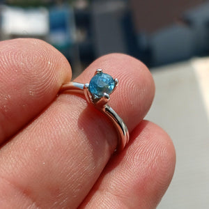 Blue Zircon Ring, Sterling Silver Ring, Blue Gemstone Ring, Solitaire Ring, Oval Natural Blue Zircon, Gift for Her, Unique Design - Size 5.5