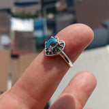 Heart Ring, Blue Zircon Ring, Handmade silver ring, Gemstone Silver Ring, Solitaire Ring, oval Cut Blue Zircon and 12 CZ - Size 5.5