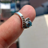 Heart Ring, Blue Zircon Ring, Handmade silver ring, Gemstone Silver Ring, Solitaire Ring, oval Cut Blue Zircon and 12 CZ - Size 5.5