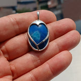 Heart shaped Pendant, Sterling Silver Pendant, Artwork Pendant with a blue Agate Cabochon, Gift for Her, Silver Necklace, Agate Necklace