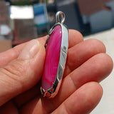 Pink Agate Silver Pendant, Long oval shaped Pendant, Sterling Silver Pendant, floral Artwork Pendant with pink Agate cabochon, Gift for Her