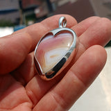 Heart Pendant, Sterling Silver Pendant, Artwork Pendant with a pink and white Agate cabochon, Unique Design, Gift for Her, Love Jewelry