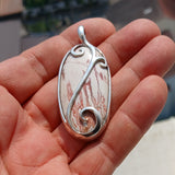 Jasper Amulet, Sterling Silver Pendant, Artwork Pendant with picture Jasper, Oval Pendant, Unique Design, Gift for Her, Jasper Necklace