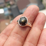 Black Sapphire Ring, Sterling Silver Ring, Sapphire Silver Ring, Black Star Sapphire Ring, Gift for Her, 6 Rays Star Sapphire - size 7.25