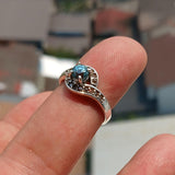 Blue Zircon Ring, Handmade silver ring, Gemstone Ring, Sterling Silver Ring, Solitaire Ring with round Cut Blue Zircon and 18 CZ - Size 6.75