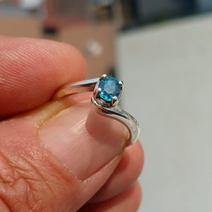 Blue Zircon Ring, Sterling Silver Ring, Blue Gemstone Ring, Solitaire Ring, Oval Natural Blue Zircon, Gift for Her, Unique Design - Size 6.5