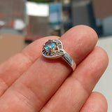 Blue Zircon Ring, Handmade silver ring, Gemstone Ring, Sterling Silver Ring, Solitaire Ring with round Cut Blue Zircon and 16 CZ - Size 7