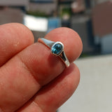 Natural Blue Zircon Ring, Sterling Silver Ring, Blue Gemstone Ring, Solitaire Ring, Oval Natural Blue Zircon, Gift for Her, Unique Design - Size 4.5