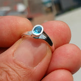 Natural Blue Zircon Ring, Sterling Silver Ring, Blue Gem Ring, Solitaire Ring, Oval Blue Zircon, Gift for Her, Unique Design - Size 4.5