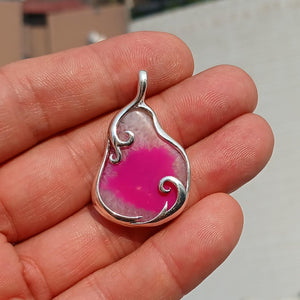 Pink Agate Pendant, Sterling Silver Pendant, Artwork Pendant, pink and white Agate, Pear Shape, gift for her, unique design, Agate Necklace