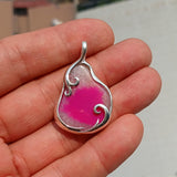 Pink Agate Pendant, Sterling Silver Pendant, Artwork Pendant, pink and white Agate, Pear Shape, gift for her, unique design, Agate Necklace