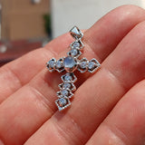 Moonstone Crucifix, Sterling Silver Pendant, Cross Amulet, Amulet Pendant, round Ceylon Moonstone, 10 CZ, gift for her, moonstone necklace