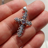 Moonstone Crucifix, Sterling Silver Pendant, Cross Amulet, Amulet Pendant, round Ceylon Moonstone, 10 CZ, gift for her, moonstone necklace