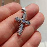 Moonstone Crucifix, Sterling Silver Pendant, Cross Amulet, Amulet Pendant, round Ceylon Moonstone, 10 CZ, gift for her, moonstone necklace