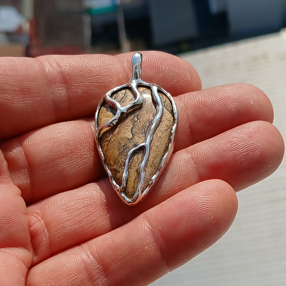 Brown Jasper Amulet, Sterling Silver Pendant, Minimalist Pendant, Brown Jasper Cabochon, Unique design, Jasper Silver necklace, Gift for Her