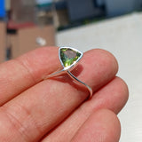 Peridot Ring, Sterling Silver Ring, Solitaire Ring, Trillion Cut, Green Peridot, Triangle shape, unique silver ring, gift for her - size 9.5