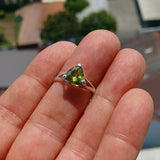 Minimalist Peridot Ring, Sterling Silver Ring, Solitaire Ring, Green Peridot, Triangle shape, unique silver ring, gift for her - size 9