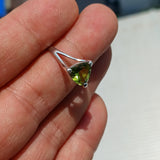 Minimalist Peridot Ring, Sterling Silver Ring, Solitaire Ring, Green Peridot, Triangle shape, unique silver ring, gift for her - size 9