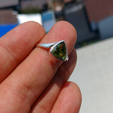 Minimalist Peridot Ring, Sterling Silver Ring, Solitaire Ring, Green Peridot, Triangle shape, unique silver ring, gift for her - size 9.5