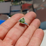 Minimalist Peridot Ring, Sterling Silver Ring, Solitaire Ring, Green Peridot, Triangle shape, unique silver ring, gift for her - size 9.5