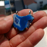 Unique Agate Pendant, Freeform Sterling Silver Amulet, Artwork Pendant with a blue and white Agate slice cabochon, Sterling Silver Pendant