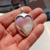 Heart Pendant, Sterling Silver Pendant, Artwork Pendant with a pink and white Agate cabochon, Unique Design, Gift for Her, Love Jewelry