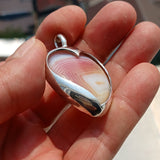 Heart Pendant, Sterling Silver Pendant, Artwork Pendant with a pink and white Agate cabochon, Unique Design, Gift for Her, Love Jewelry