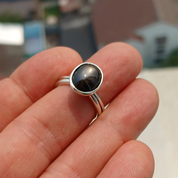 Black Sapphire Ring, Sterling Silver Ring, Sapphire Silver Ring, Black Star Sapphire Ring, Gift for Her, 6 Rays Star Sapphire - size 6.5