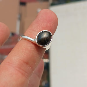 Black Sapphire Ring, Sterling Silver Ring, Sapphire Silver Ring, Black Star Sapphire Ring, Gift for Her, 6 Rays Star Sapphire - size 7