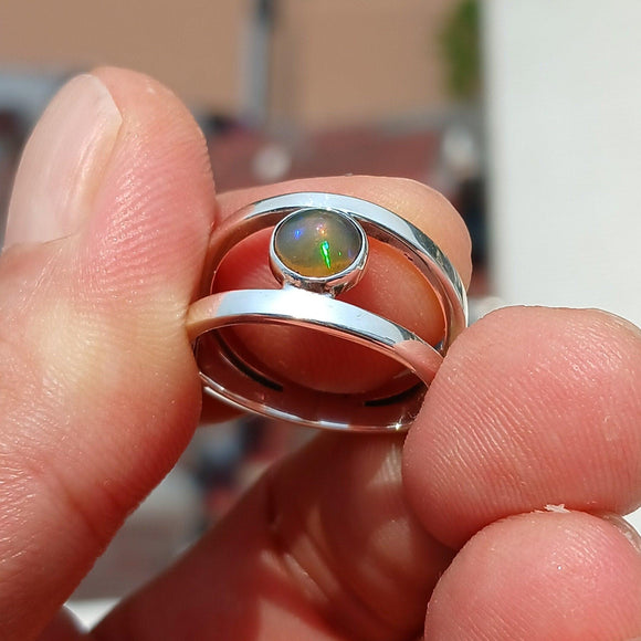 Opal Ring, Opal Silver Ring, Sterling Silver Solitaire Ring, Natural Multi color Opal, Handmade Opal ring, View catching Gift for Her Size 8