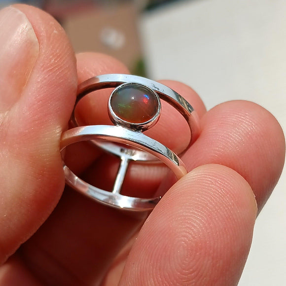 Opal Silver Ring, Opal Ring, Sterling Silver Solitaire Ring, Natural Multi color Opal, Handmade Opal ring, Minimalist Gift for Her Size 8