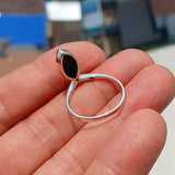 Black Onyx Ring, Sterling Silver Ring, Solitaire Ring, black Onyx Marquise Cabochon, handmade gemstone ring, 925 ring gift for her -Size 8.5