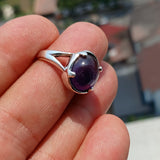 Purple Amethyst Ring, symmetric Sterling Silver Ring, Solitaire Ring, Minimalist Amethyst Ring, Amethyst Silver Ring, Gift for Her -Size 7.5