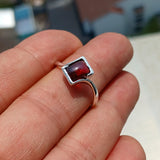 Red Garnet Ring, Sterling Silver Ring, Solitaire Ring, rectangle red Garnet Cabochon, Sterling Silver ring, Minimalist, gift for her -Size 9