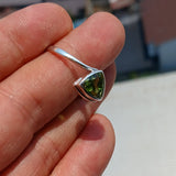 Peridot Ring, Sterling Silver Ring, Solitaire Ring, Trillion Cut, Green Peridot, Triangle shape, handmade silver ring, gift for her - size 9