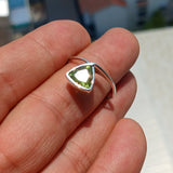 Peridot Ring, Sterling Silver Ring, Solitaire Ring, Trillion Cut, Green Peridot, Triangle shape, unique silver ring, gift for her - size 9.5