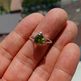 Minimalist Peridot Ring, Sterling Silver Ring, Solitaire Ring, Green Peridot, Triangle shape, unique silver ring, gift for her - size 9