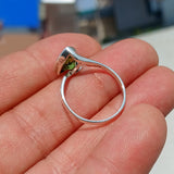 Minimalist Peridot Ring, Sterling Silver Ring, Solitaire Ring, Green Peridot, Triangle shape, unique silver ring, gift for her - size 8.25