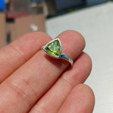 Minimalist Peridot Ring, Sterling Silver Ring, Solitaire Ring, Green Peridot, Triangle shape, unique silver ring, gift for her - size 9.5