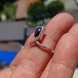 Red Garnet Ring, Sterling Silver Ring, Solitaire Ring, rectangle red Garnet Cabochon, Sterling Silver ring, Minimalist Design, gift -Size 9