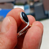 Black Onyx Ring, Sterling Silver Ring, Solitaire Ring, black Onyx Marquise Cabochon, handmade gemstone ring, 925 ring gift for her -Size 8.5