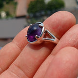 Purple Amethyst Ring, symmetric Sterling Silver Ring, Solitaire Ring, Minimalist Amethyst Ring, Amethyst Silver Ring, Gift for Her -Size 7.5