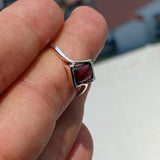 Red Garnet Ring, Sterling Silver Ring, Solitaire Ring, rectangle red Garnet Cabochon, Sterling Silver ring, Minimalist, gift for her -Size 9