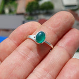 Green Agate Ring, Minimalist Ring, Sterling Silver Ring, oval shaped green Agate Cabochon, handmade silver ring, Gift for Her - Size 8