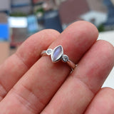 Moonstone Ring, Moonstone Silver Ring, Sterling Silver ring, Solitaire Ring, marquise shaped Ceylon Moonstone and 2 CZ, gift for Her - 6.5