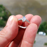 Moonstone Ring, Moonstone Silver Ring, Sterling Silver ring, Solitaire Ring, marquise shaped Ceylon Moonstone and 8 CZ, gift for Her - 7.75