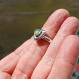 Opal Ring, Sterling Silver Ring, Solitaire Ring, Triangle shaped Opal, handmade Opal Ring, unique jewelry design, gift for her - Size 10.5