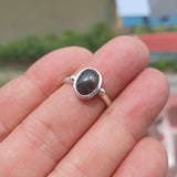 Black Star Sapphire Ring, Sterling Silver Ring, Sapphire Silver Ring, Black Sapphire Ring, Gift for Her, Black Star Sapphire cab - size 6.5