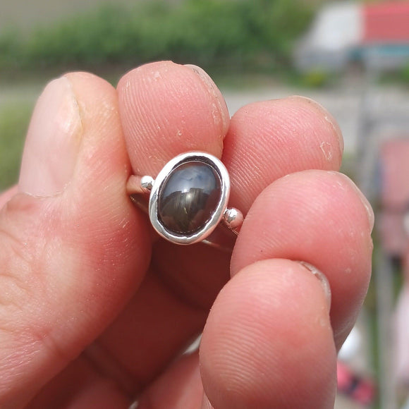 Black Star Sapphire Ring, Sterling Silver Ring, Sapphire Silver Ring, Black Sapphire Ring, Gift for Her, Black Star Sapphire cab - size 6.5