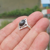 Black Star Sapphire Ring, Sterling Silver Ring, Diamond shaped Ring, Black Sapphire Ring, Gift for Her, Black Star Sapphire cab - size 6.5